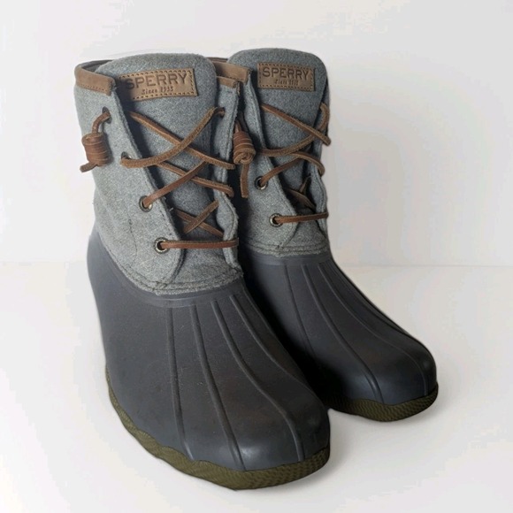Sperry Shoes - Sperry Top-Sider Women's Saltwater Emboss Wool Duck Boot, STS82475 Size 8.5 Grey